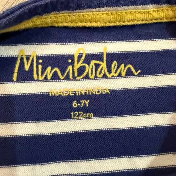 Mini Boden Long Sleeve Navy Striped Dress with Zebra Pockets